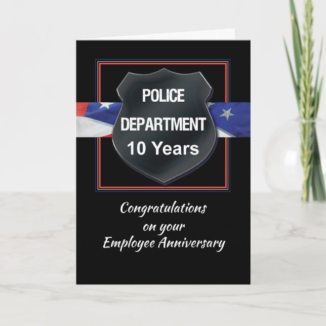 Ten Year Police Employee Anniversary Congrats Card (Front)
