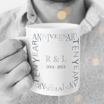 Ten Year Wedding Anniversary Gift Silvers Coffee Mug<br><div class="desc">Unique and modern ten year wedding anniversary coffee mug. Easily personalize and customize by initials and year(s) for special friends,  couples,  parents or your husband / wife. Be sure to check out the rest of my collection for more gifting ideas.</div>