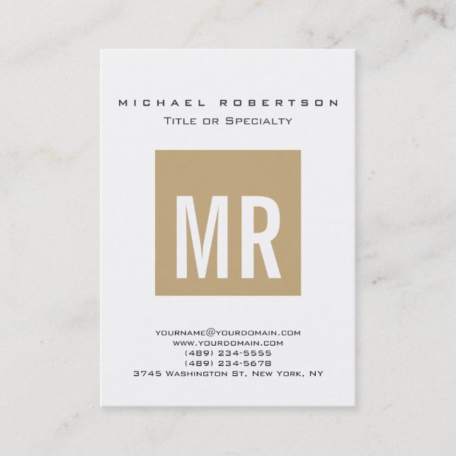Tendance Monogramme Beige Carte de visite blanc (Devant)