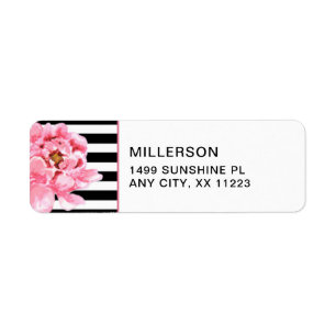 Tendance Pink Peonies + noir blanc rayures adresse