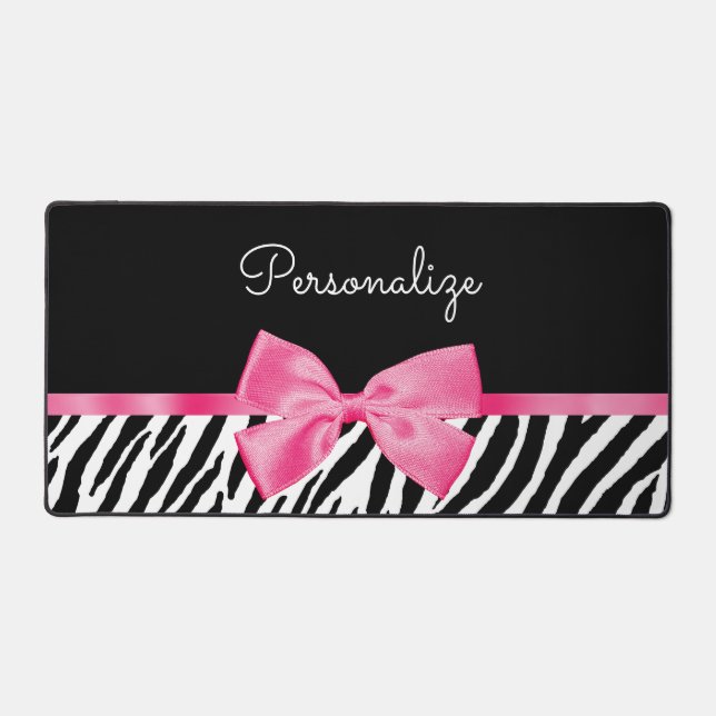 Tendance Zebra Print Chic Hot Rose Bow et nom (Recto)