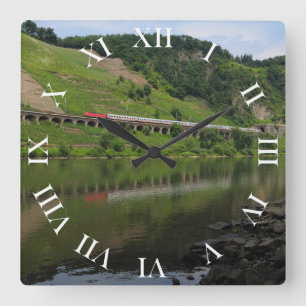 Tendency viaduct Pünderich with passenger train Square Wall Clock