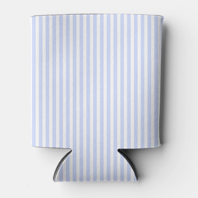 Tender Baby Blue Pale Sky Blue and White Stripe Can Cooler (Front)