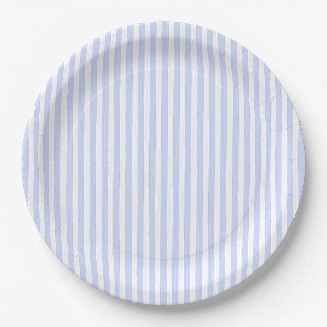 Tender Baby Blue Pale Sky Blue and White Stripe Paper Plate (Front)