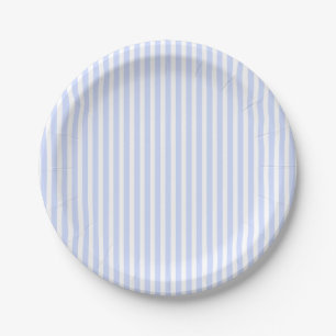 Tender Baby Blue Pale Sky Blue and White Stripe Paper Plate