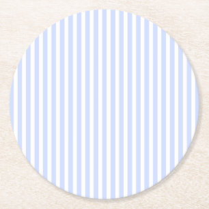 Tender Baby Blue Pale Sky Blue and White Stripe Round Paper Coaster