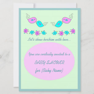 Tender Birds and Flowers Baby Shower Invitation