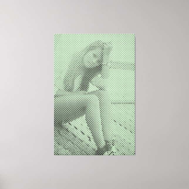 Tender Black&Green Halftone Effect Sitting Girl Canvas Print (Front)