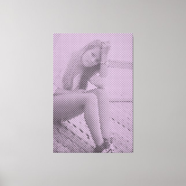 Tender Black&Lilac Halftone Effect Sitting Girl Canvas Print (Front)