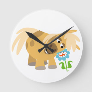Tender Cartoon Pony and Flower Wall Clock