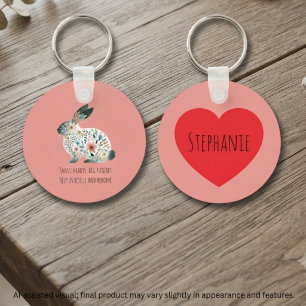Tender Coral Floral Watercolor Rabbit Rescue Keychain