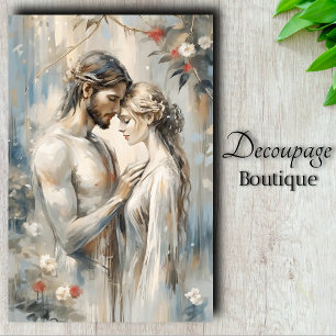 Tender Embrace Romance in Misty Blues Decoupage Tissue Paper