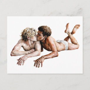 Tender Embrace - Romantic Watercolor Illustration Postcard