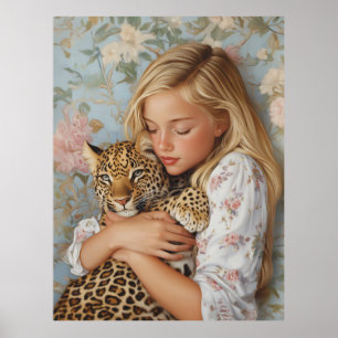 Tender Embrace with Leopard Poster