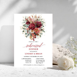 Tender Fall Burgundy Floral Rehearsal Dinner Invit Invitation