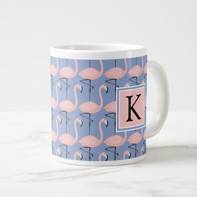 Tender Flamingo Pattern | Monogram Large Coffee Mug (Front Right)