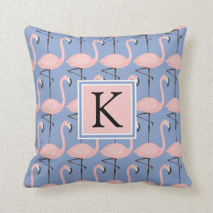 Tender Flamingo Pattern Monogram Throw Pillow
