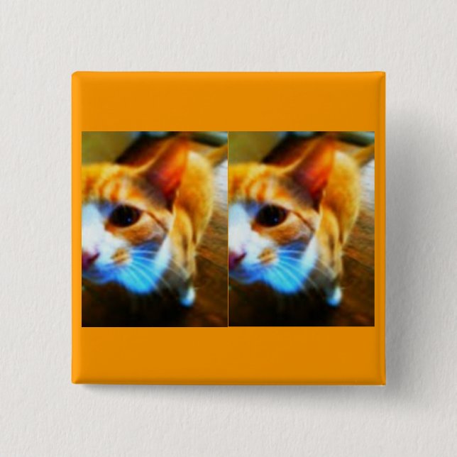 Tender Ginger Cat Pin/Button 2 Inch Square Button (Front)