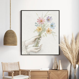 Tender Hands Sharing Wildflowers Poster