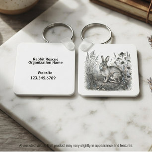Tender Monochrome Rabbit Rescue Sketch Art Keychain