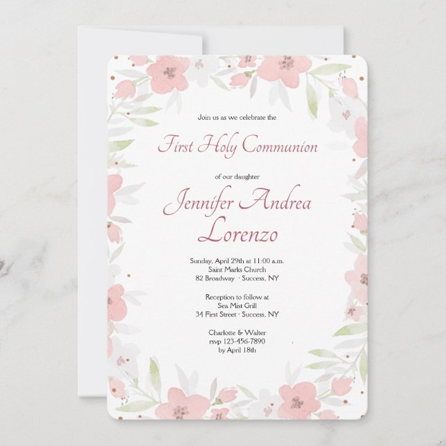 Tender Pink Floral Invitation (Front)