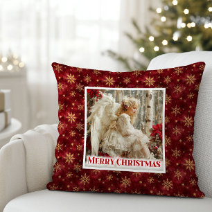 Tender Red and Gold Victorian Angel Christmas  Throw Pillow