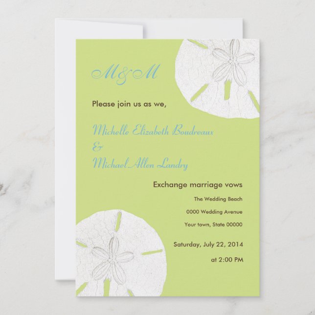 Tender Shoots Green Sand Dollar Wedding Invitation (Front)
