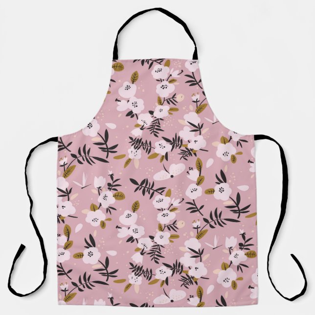 Tender spring cherry blossom on pink  apron (Front)