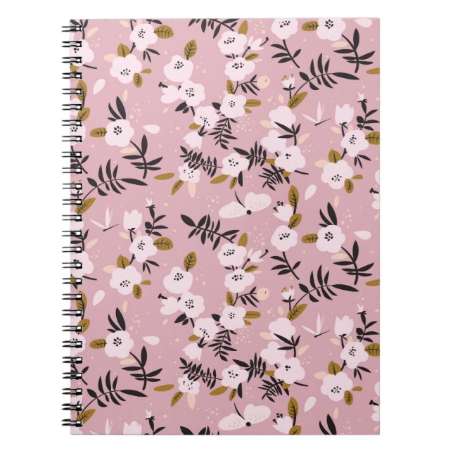Tender spring cherry blossom on pink  notebook (Front)