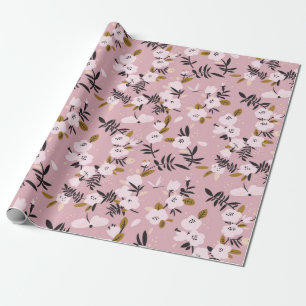 Tender spring cherry blossom on pink  wrapping paper