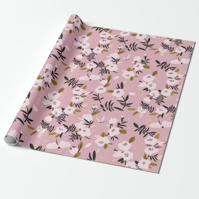 Tender spring cherry blossom on pink  wrapping paper (Unrolled)
