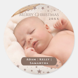 Tender Starry Christmas Personalized Photo Holiday Classic Round Sticker