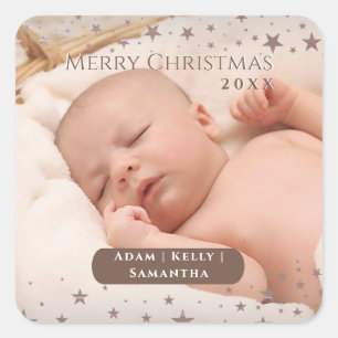 Tender Starry Christmas Personalized Photo Holiday Square Sticker