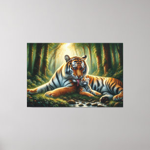Tender Tigers Moment in Nature Painting Canvas Print