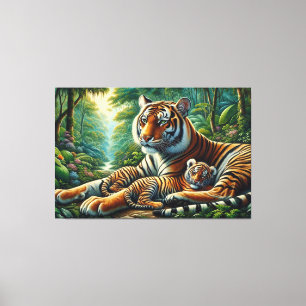 Tender Tigers Moment in Nature Painting Canvas Print
