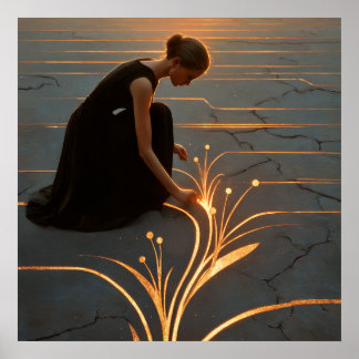 Tending the Light – Solarpunk Symbolic Art Poster
