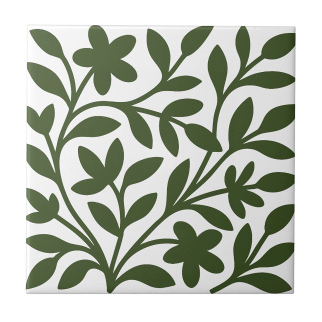 Tendril Garden Green Vine Floral Leaves Tile (Front)