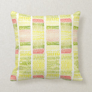 Tendril-Green and yellow lines watercolor pattern Throw Pillow