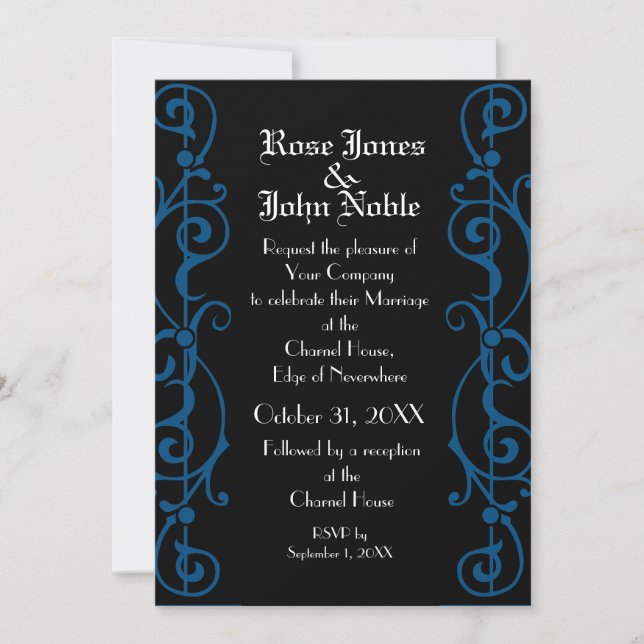 Tendrillon Ebony (Blue) Wedding Invitation (Front)
