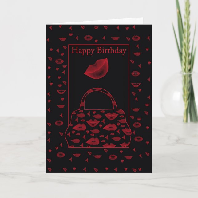 tendy lipstick handbag birthday card - lips (Front)