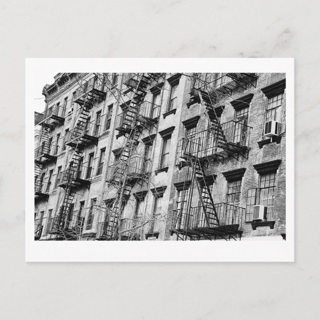 Tenement fire escapes in Manhattan postcard (Front)