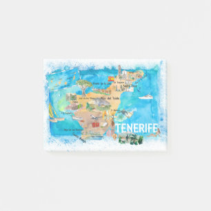 Tenerife Canarias Spain Illustrated Map with Landm Post-it Notes