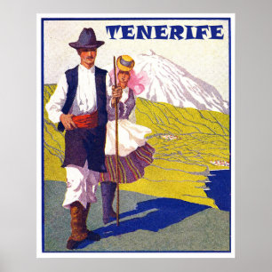 Tenerife, couple of villagers, Spain, vintage Poster