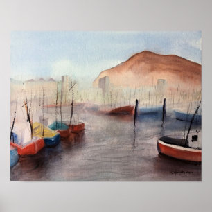 Tenerife, Harbor WATERCOLOUR Poster