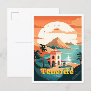 Tenerife Spain Travel Art Vintage Illustration Postcard