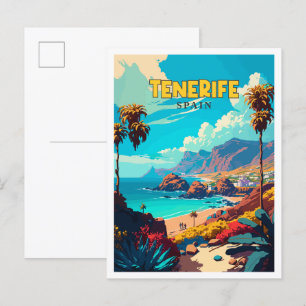 Tenerife Spain vintage travel illustration Postcard