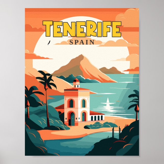 Tenerife Spain vintage travel illustration Poster (Front)