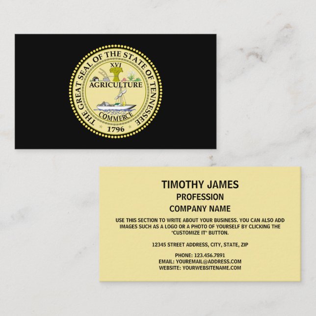 Tennessean Seal, Seal of Tennessee Business Card (Front/Back)