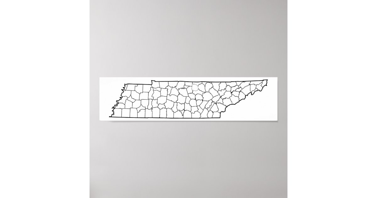 Tennessee Counties Blank Outline Map Poster | Zazzle