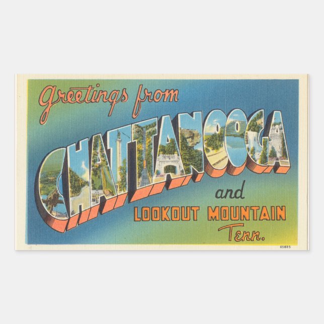 Tennessee, feuille de 4 autocollants Chattanooga (Devant)